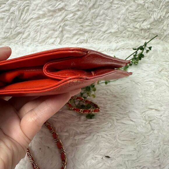 Liz Claiborne Vintage Red Orange Leather Snap Lock‎ Chain Strap Shoulder Bag - Picture 10 of 10